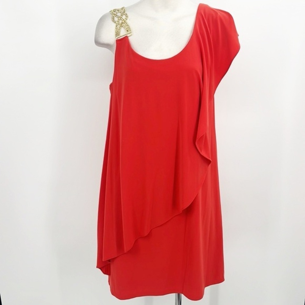 Betsy & Adam Women's Draped Beaded Shoulder Formal Dress Orange Size 14